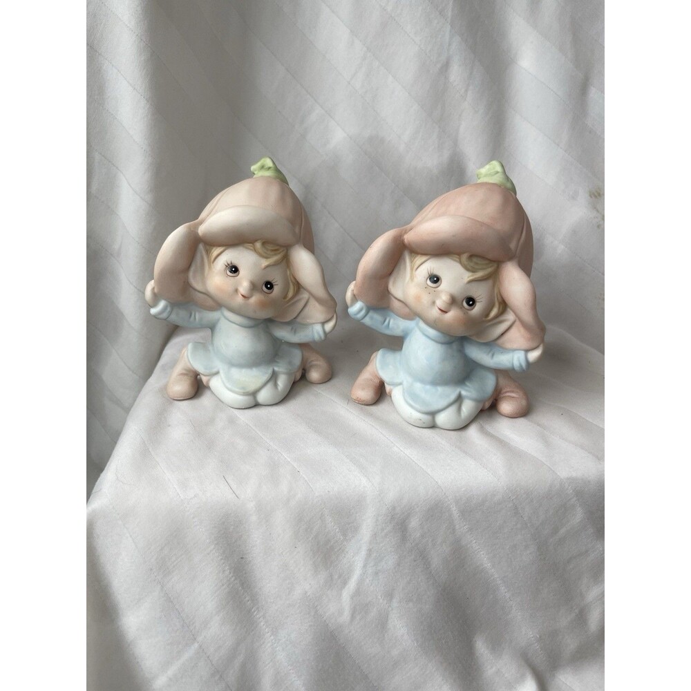 Set of 4 Vintage Homco #5615 Porcelain Garden Pixies - Picture 10 of 10
